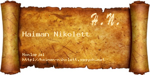 Haiman Nikolett névjegykártya